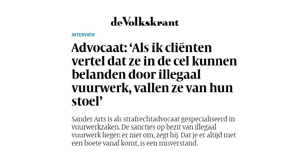 Artikel advocaat Sander Arts over illegaal vuurwerk in de Volkskrant